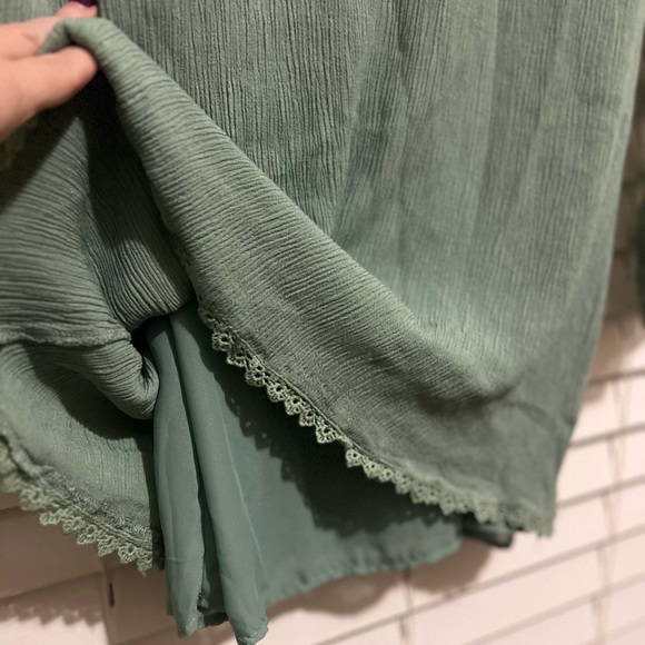 Boho Crochet Bell Sleeve Sage Green Dress Cottagcore Coquett Whimsical Earthy - Picture 8 of 12